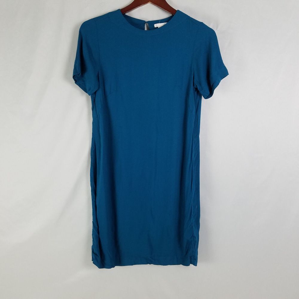 H & M Shirt Dress Womens 4 Teal Short‎ Sleeve Round Neck Keyhole Back
